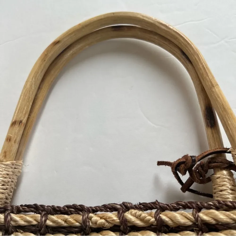 Indeed Straw Rope Bamboo Brown Mushroom Tan Beach Bag Purse Extra Mini Bag